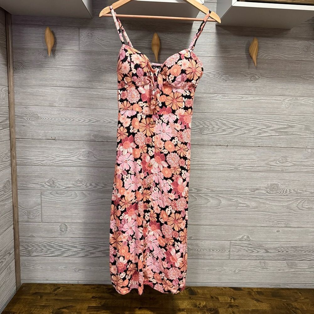 AsUWish Y2K Coquette Fairy Dress Juniors L Floral Preppy Midi Cottagecore Pink